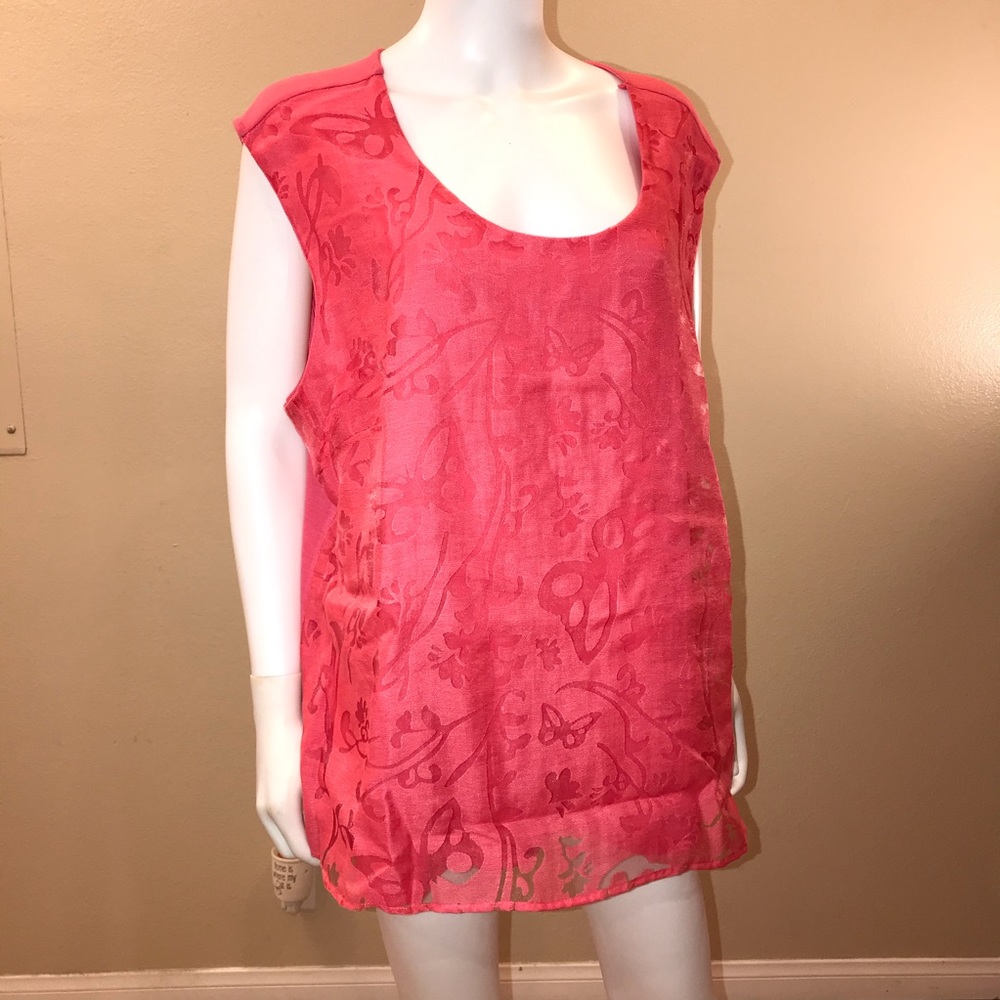 Sara Morgan Pink Sleeveless Blouse Size 3X Sheer Overlay Butterflies Whimsical